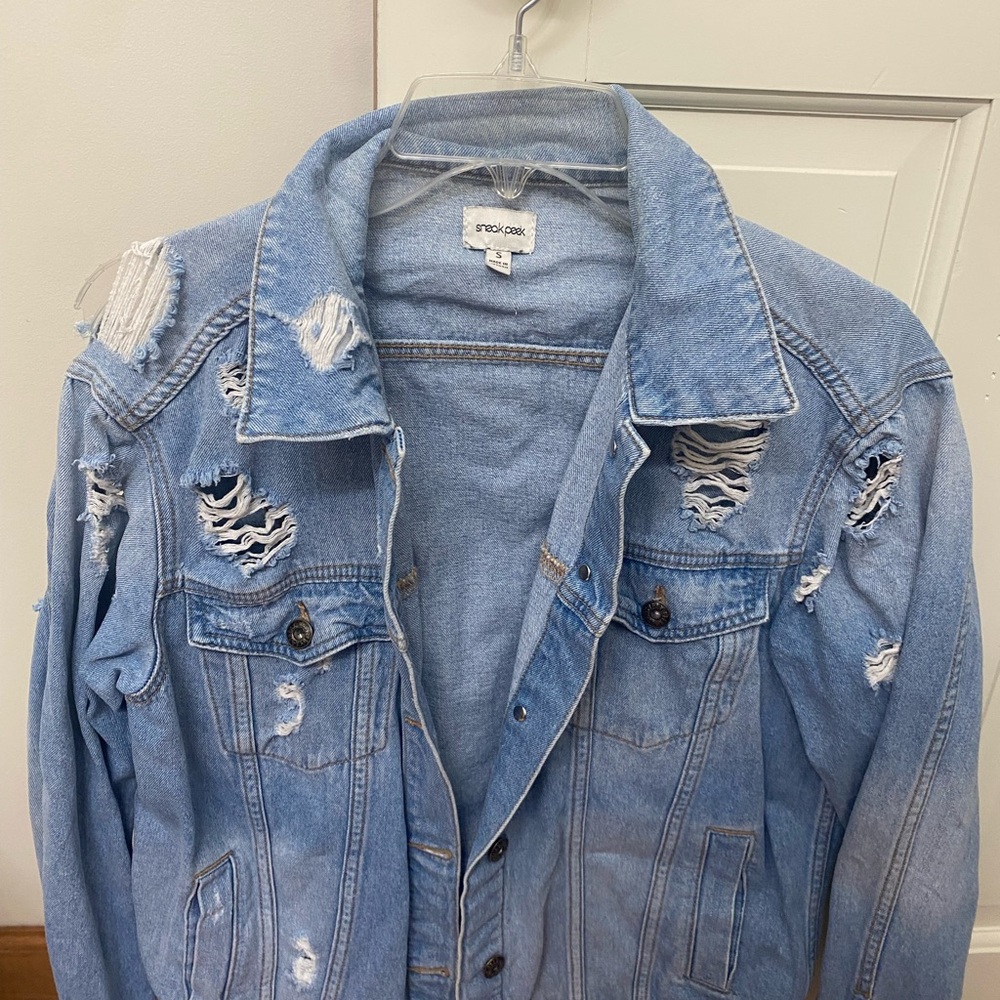 Sneak Peek Distressed Light Blue Jean Jacket